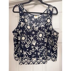 C&C California  100% Linen Shells Sleeveless Square Neck Linen Tank Top Size-L